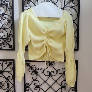 Yellow Ruched Front Long Sleeve Top
